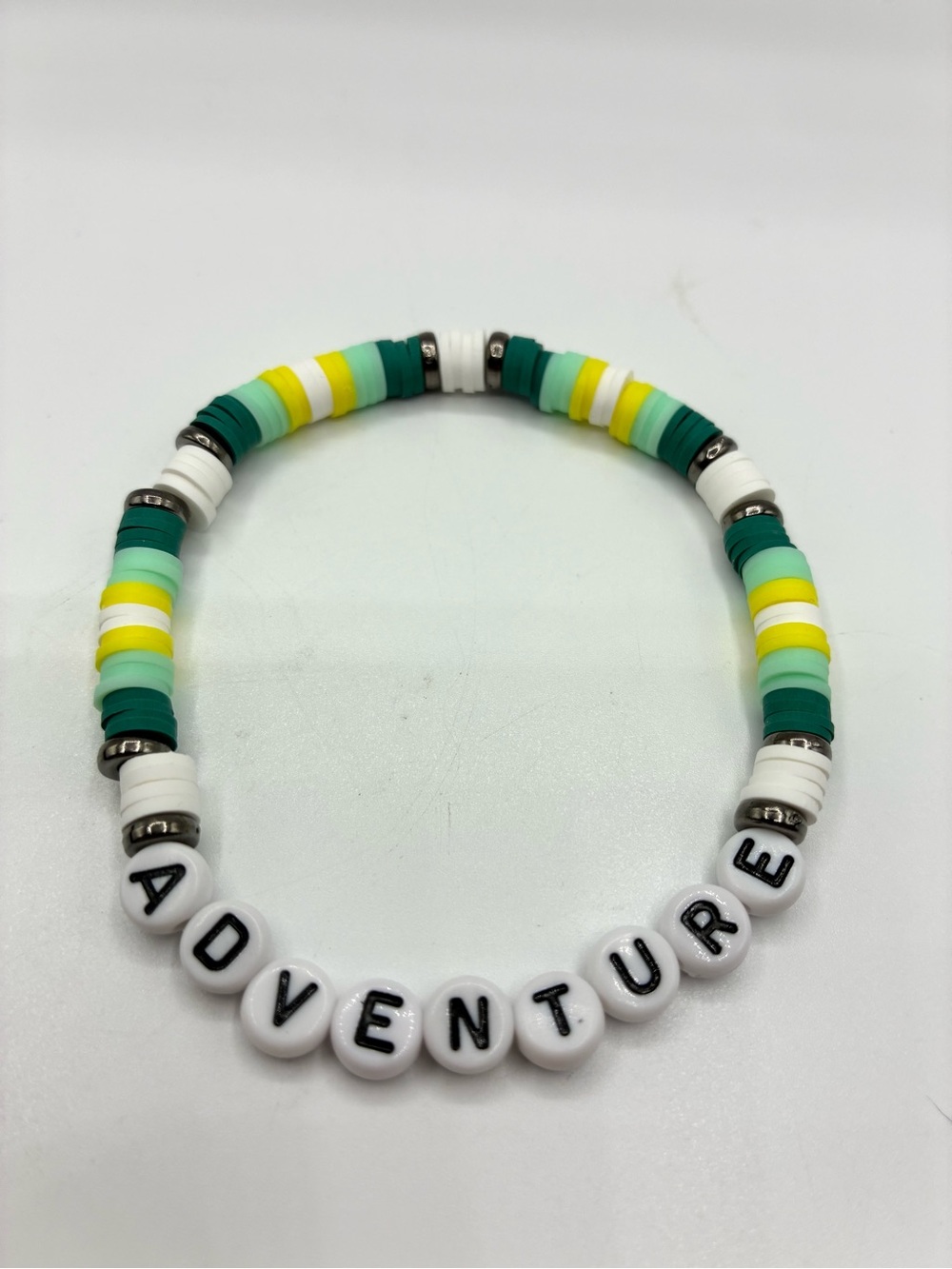Adventure Beaded Stretch Bracelet in White, Green & Yellow